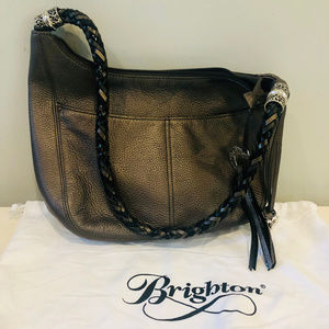 Brighton Braided Leather Strap Silver Trim Purse